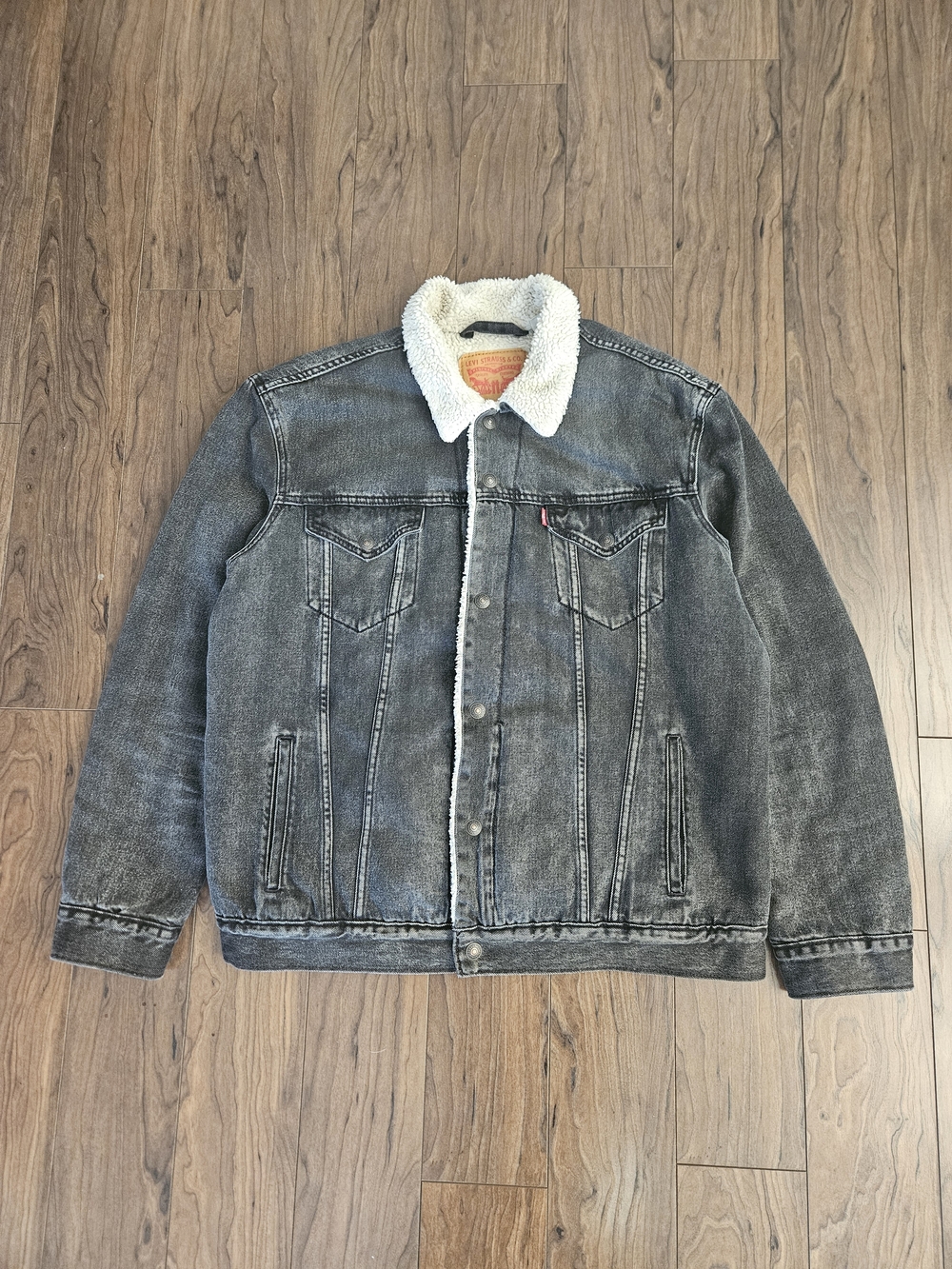 Levis Black Washed Denim Sherpa Jacket Mens Extra Large